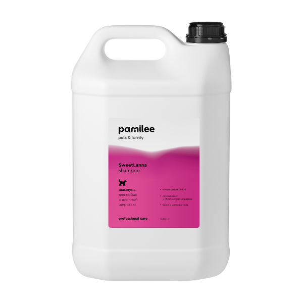 Увлажняющий шампунь для собак с длинной шерстью Pamilee Grooming 1:1–1:10 SweetLanna, 5л