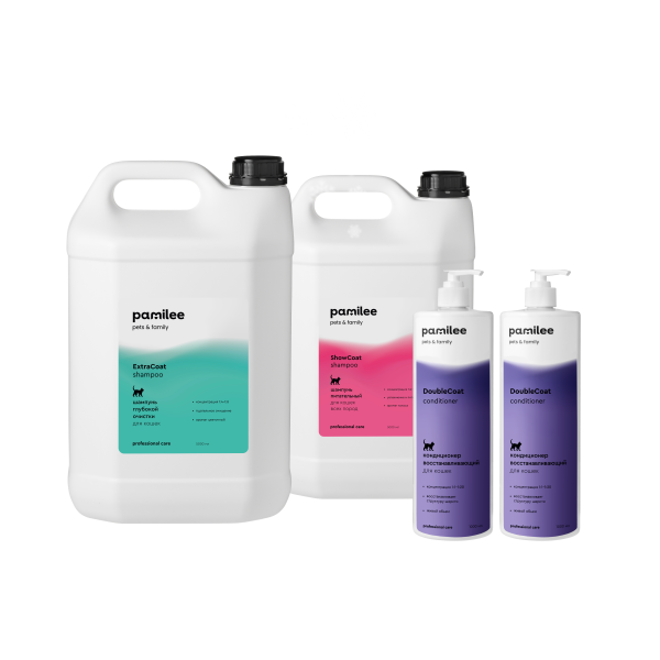 Набор для кошек «ExtraCoat 5л +ShowCoat 5л + DoubleCoat Сonditioner 1л х 2 шт»