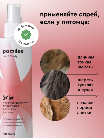 Спрей-кондиционер домашний от колтунов для собак и кошек 250 ml