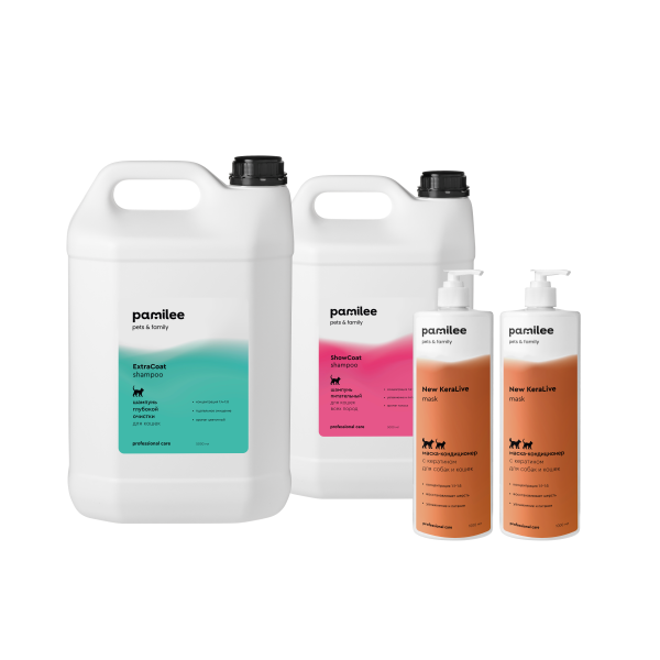 New Coat 5 / Большой набор для кошек с кератиновой маской / ExtraCoat 5 л + ShowCoat 5 л + New Keralive 1 л х 2 шт