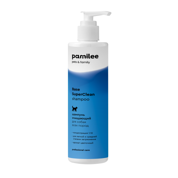 Универсальный очищающий шампунь для собак Pamilee Grooming 1:10 Base SuperClean с цветочным ароматом, 250мл